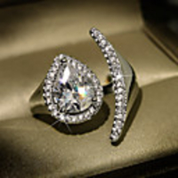 Adjustable Ring AAA Cubic Zirconia Briolette Silver Brass Floral Theme Unique Design Trendy 1pc Adjustable / Women