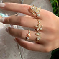 Adjustable Ring AAA Cubic Zirconia Mismatched Gold Brass Flower Butterfly Korean Sweet 1pc Adjustable / Women