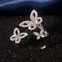 Adjustable Ring AAA Cubic Zirconia Mismatched Silver Brass Butterfly Luxury Sweet 1pc Adjustable / Women