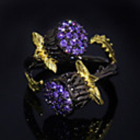 Adjustable Ring AAA Cubic Zirconia Two Stone Black Brass Flower Shape Natural Colorful 1pc Adjustable / Women