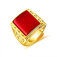 Adjustable Ring Synthetic Ruby Classic Red Green Gold Plated Flower Stylish 1pc Adjustable / Men