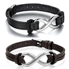 adjustable stainless steel love infinity leather bracelet for men women,  black (black and brown)