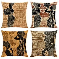 African Style Double Side Cushion Cover 4PC Soft Decorative Square Throw Pillow Cover Cushion Case Pillowcase for Bedroom Livingroom Superior Quality Machine Washable Indoor Cushion for Sofa Couch Bed Chair miniinthebox