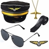 airline pilot captain costume kit pilot dress up accessory set with aviator sunglasses (black)