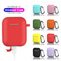 AirPods 1 2 Silicone Protective Case with Hook Solid Colored Earphone Headphone Cover