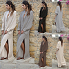 aliexpress ebay amazon wish explosion cotton and linen v-neck loose long-sleeved side slit long dress miniinthebox