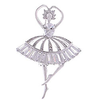 alilang zirconia cubic shining crystal girl ballet dancer ball gown dress brooch pin for women lady shirt suit coat pin,  silver heart miniinthebox