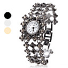 Alloy Band Bracelet Watch with Flower Carving