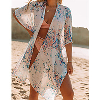 amazon 2021 european and american summer new mid-length slit chiffon printed beach sunscreen blouse holiday style miniinthebox