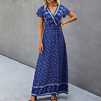amazon 2021 new product european and american fashion printed v-neck tie long female dress lq212s5131 miniinthebox