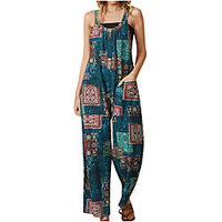 amazon aliexpress wish loose retro print jumpsuit cotton and linen pocket loose wide-leg jumpsuit miniinthebox