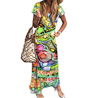 amazon ebay aliexpress spring/summer 2021 new dress fashion digital print short-sleeved long skirt women miniinthebox