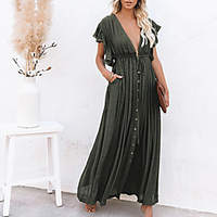 amazon quality european and american v-neck drawstring sunscreen shirt beach blouse dress long skirt pb1o003a miniinthebox