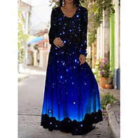 amazon wish2021 spring and autumn new fashion new 3d starry sky print dress long sleeve long skirt cross miniinthebox