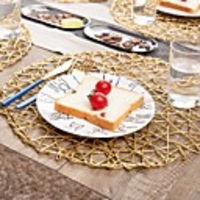 American Golden Texture PP Woven Round Placemat Solid Color Dining Table Insulation Pad Hotel Western Placemat 2pcs