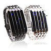 Anchoret Black Band and Silvery Band Couple Style Blue LED Wrist Watch