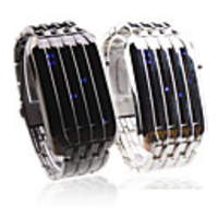 Anchoret Black Band and Silvery Band Couple Style Blue LED Wrist Watch