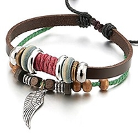 angel wing multi-strand brown leather bracelet for men women tribal leather wristband wrap bracelet