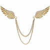 angel wings tassel chain brooch collar pins. rhinestone metal feather lapel pin,  suit coat breastpin for women men