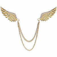 angel wings tassel chain brooch collar pins. rhinestone metal feather lapel pin,  suit coat breastpin for women men
