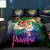 Animal Paradise 3-Piece Duvet Cover Set Hotel Bedding Sets Comforter Cover with Soft Lightweight Microfiber For Holiday Decoration(Include 1 Duvet Cover and 1or 2 Pillowcases)