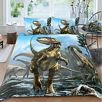 Animal Series Dinosaur Print 3-Piece Duvet Cover Set Hotel Bedding Sets Comforter Cover with Soft Lightweight Microfiber For Holiday Decoration(Include 1 Duvet Cover and 1or 2 Pillowcases)