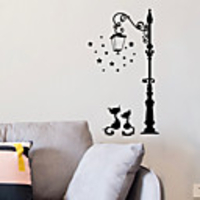 Animals Wall Stickers Black Cat Lovers under Street Lights Wall Stickers Decorative Wall Stickers PVC Home Decoration Wall Decal Wall Decoration 1pc