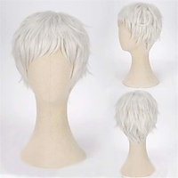 Anime Short Straight Hair White Cosplay Wig Men
