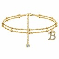 ankle bracelets for women girls 18k real gold plated initial anklets layered beads rhinestone letter charm anklets bracelets adjustable size