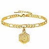 ankle chain gold letter charm bracelets for womenfoot jewelry 18k gold plated 4mm flat link figaro chain cute hexagon initial d anklets 8-10.5 inch
