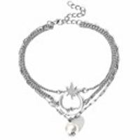 anklet bracelet,  star moon pearl ankle bracelet for women,  3-layer chain ankle bracelets,  beach anklet bracelet,  adjustable barefoot sandals beach foot gift for women (silver)