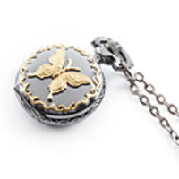 Antique butterfly quartz small pocket watch necklace chain