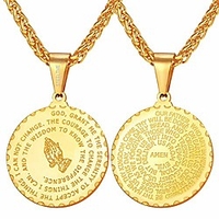 antique coin medal necklace 925 sterling silver praying hands pendant,  chain 20 inch