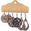 antique ethnic brocade mexico gypsy engraved lotus hook dangle earrings for women and girls (3 pairs round)