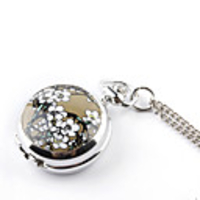 Antique orchid quartz small pocket watch necklace chain(Brown)