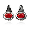 Antique Silver And Red Corundum Earrings