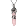 antique silver rose flower wrapped energy healing crystal gemstone pendant necklace 20 stainless steel chain(synthetic turquoise)