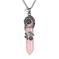 antique silver rose flower wrapped energy healing crystal gemstone pendant necklace 20 stainless steel chain(synthetic turquoise)