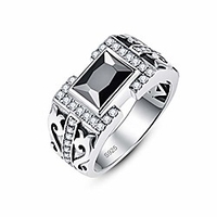 antique style jewelry synthetic black spinel cz halo 925 sterling silver wedding band ring for men size 7