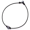 aobei one black cultured freshwater pearl choker leather necklace on genuine leather cord handmade for girls-16 black