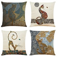 Art Cat Double Side Cushion Cover 4PCS Soft Decorative Square Throw Pillow Cover Cushion Case Pillowcase for Sofa Bedroom Superior Quality Machine Washable miniinthebox