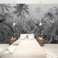 Art Deco Custom Self Adhesive Mural Wallpaper Southeast Asia Leaves Black and White Suitable for Background Wall Living Room Coffee Shop Restaurant Hotel Wall Decoration Art
