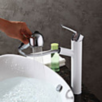 Art Deco/Retro Modern Centerset Pullout Spray Ceramic Valve Single Handle One Hole Chrome,  Bathroom Sink Faucet