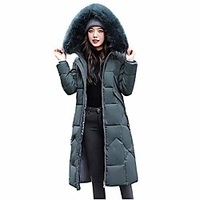 atrise womens winter hooded jacket long, warm overcoat slim fur faux-hooded zipper thicker coat outwear green miniinthebox