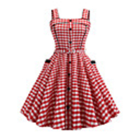 Audrey Hepburn Country Girl Dresses Plaid Retro Vintage 1950s Wasp-Waisted Dress Masquerade Women