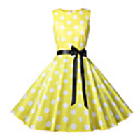Audrey Hepburn Country Girl Polka Dots Dresses Retro Vintage 1950s Wasp-Waisted Summer Dress Masquerade Women