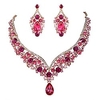 austrian crystal elegant v-shaped teardrop necklace earrings set pink gold-tone