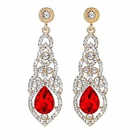 austrian crystal rhinestone bridal wedding dangle earrings for women in silver gold black champagne blue (f-red)