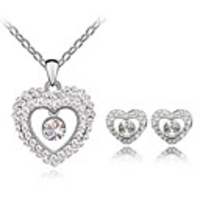 Austrian Crystals Heart Shape Princess Style Necklace Earrings