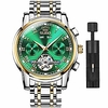 automatic watches for men stainless steel tourbillon skeleton watch no battery classic self winding mechanical watch men luxury fashion casual dress swiss wrist watch green dial hand wind watch